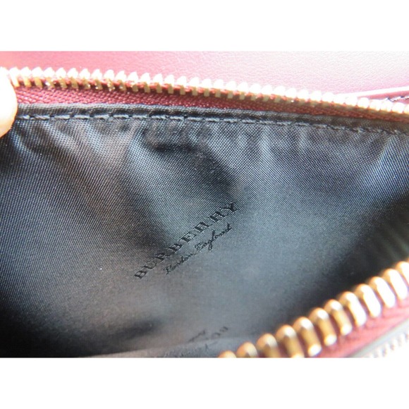 $910 BURBERRY HAMPSHIRE BURGUNDY LEATHER HOUSE CHECK SMALL CROSSBODY CLUTCH BAG - Picture 10 of 12